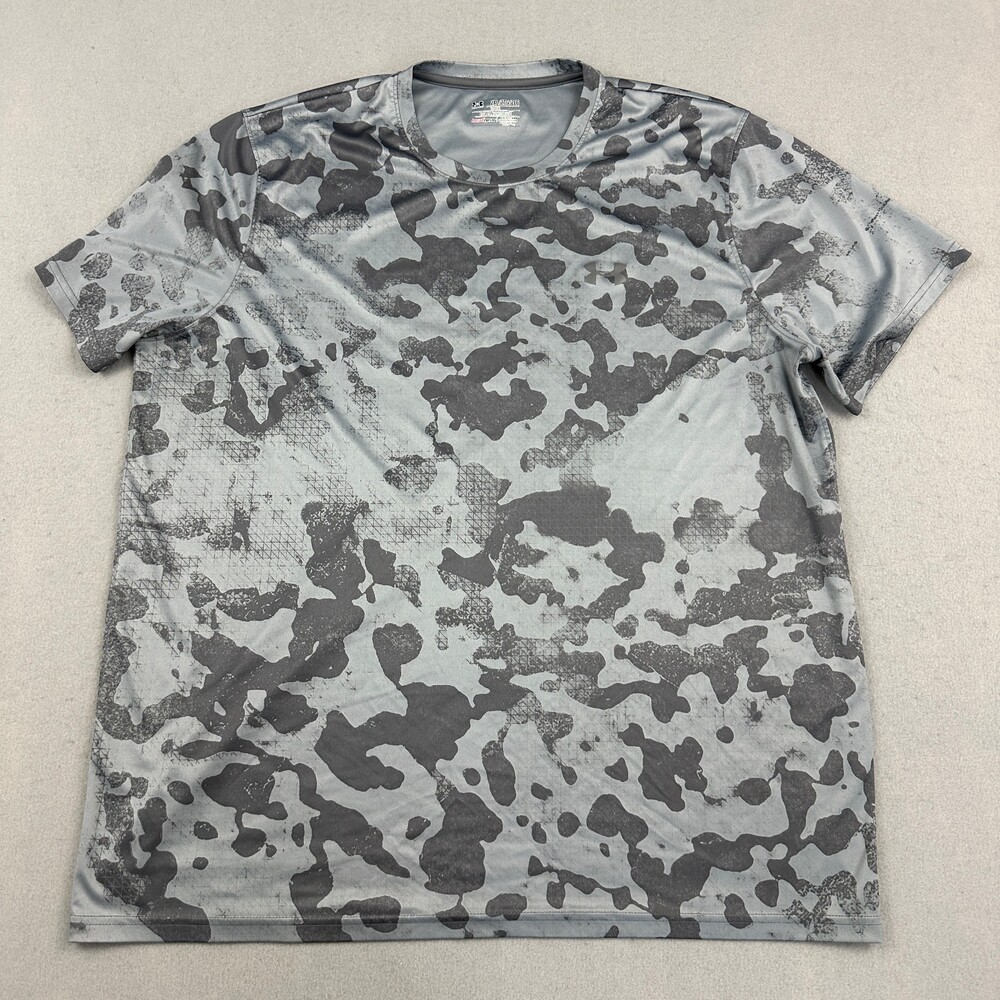 Under Armour Shirt Men 2XL Gray Camo Heatgear Tee Loose Crewneck Pullover XXL